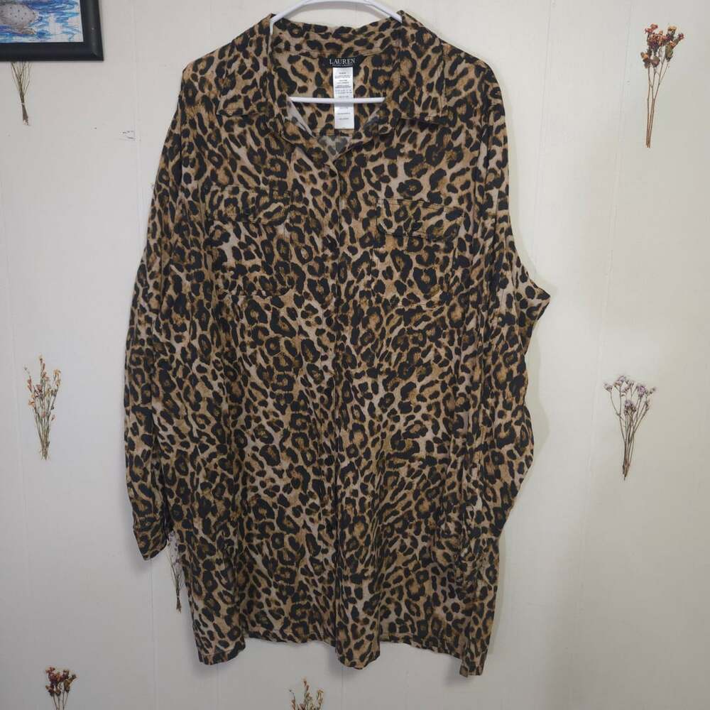 Lauren Ralph Lauren Leopard Print Button Down Shirt Size 1X